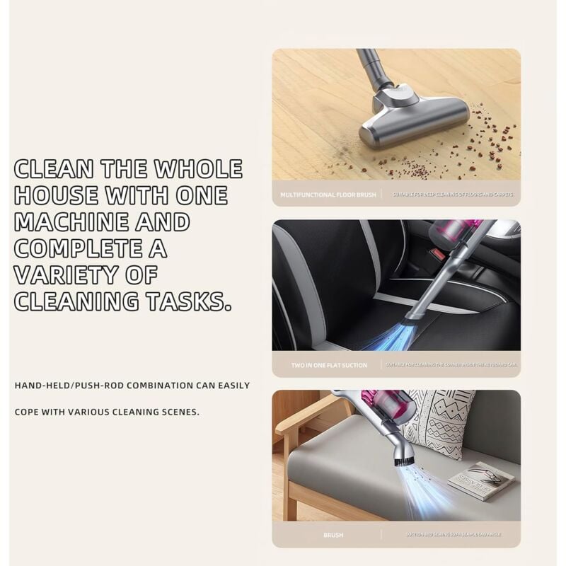LIFCAUSAL Aspirateur sans fil, puissant aspirateur balai de 20 kPa avec 3 modes d'aspiration, autonomie de 30 minutes, aspirateurs légers et ultra-silencieux pour la maison,