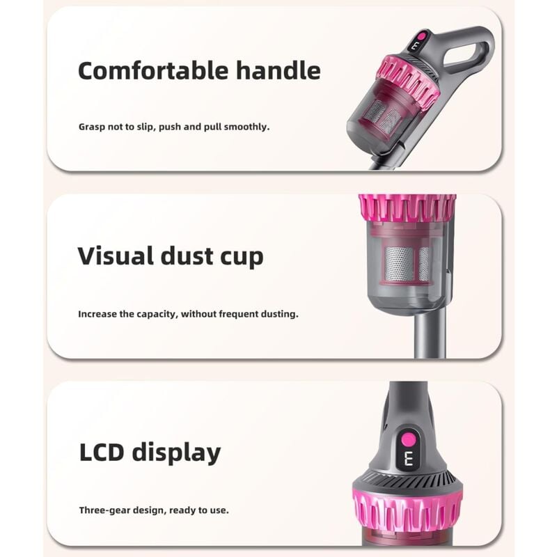 LIFCAUSAL Aspirateur sans fil, puissant aspirateur balai de 20 kPa avec 3 modes d'aspiration, autonomie de 30 minutes, aspirateurs légers et ultra-silencieux pour la maison,