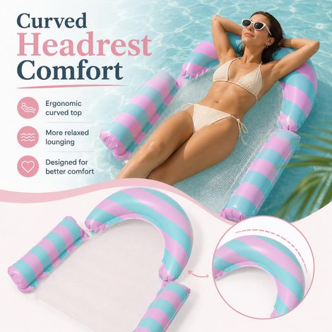 3PCS Inflatable Pool Float Lounge Chair Multicolored Striped, 48x48 Inch Mesh Bottom Water Hammock Floating Bed for Adults, Foldable Portable Floating Recliner for Pool Lake Beach Summer Leisure - 2