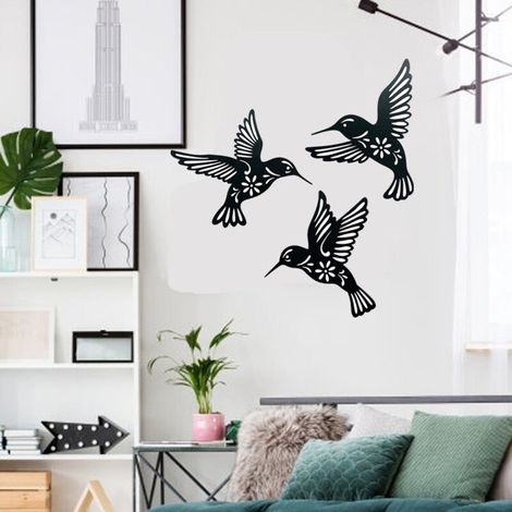 "Decorazione da parete a forma di colibrì in metallo nero, 3 pezzi, 26 cm, decorazione da parete a forma di colibrì in ferro battuto, arte murale in metallo a forma di uccello per amanti degli uccelli in soggiorno - 10 cm /></p>