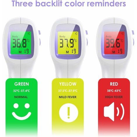 Memkey – Thermomètre infrarouge frontal sans contact – Alerte fièvre avec rétroéclairage tricolore – Fonction mémoire – Précision ± 0,2 °C - 3
