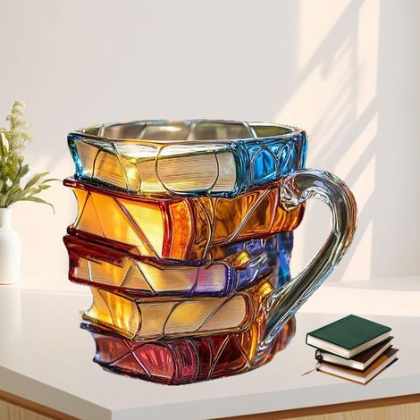 Taza de café con forma de libro 3D – Apilable única – Decoración de Halloween y Acción de Gracias – Ambiente literario cálido - 4
