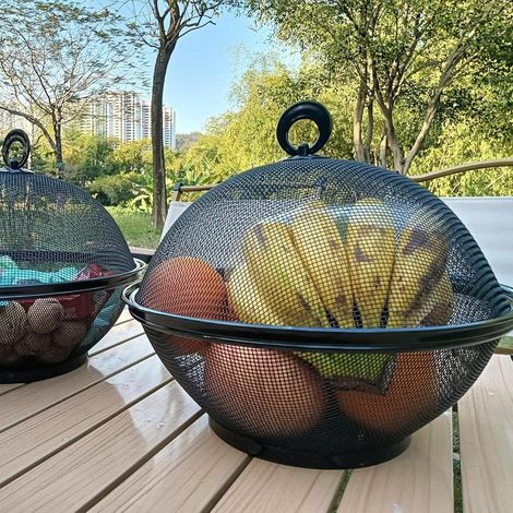 [NUNCA USADO] Cesta de frutas con mosquitera, mosquitera, frutero, metal con tapa, red para frutas, repele las moscas de la fruta, almacenamiento moderno de frutas, negro - 3