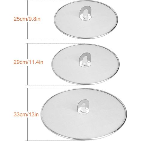 Rnemitery – Set de 3 couvercles anti-éclaboussures en acier inoxydable – Diamètres 33 cm, 29 cm, 25 cm – Protection contre projections d'huile et graisse - 2