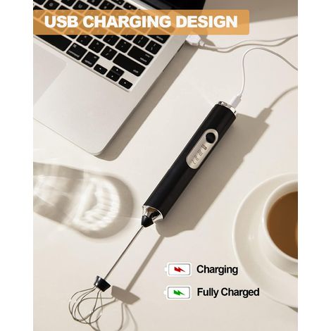 Longziming – Mousseur à lait électrique portable – 2 fouets remplaçables en acier inoxydable – 3 vitesses jusqu'à 10000 tr/min – USB rechargeable - 4