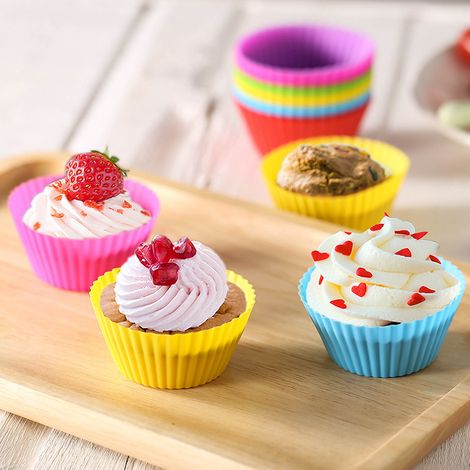 Piattino per muffin - Fodera per forno in silicone riutilizzabile - Stampo rotondo antiaderente per torte - Per la cottura in casa - Confezione da 10 - 5