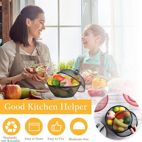 [NUNCA USADO] Cesta de frutas con mosquitera, mosquitera, frutero, metal con tapa, red para frutas, repele las moscas de la fruta, almacenamiento moderno de frutas, negro - 2