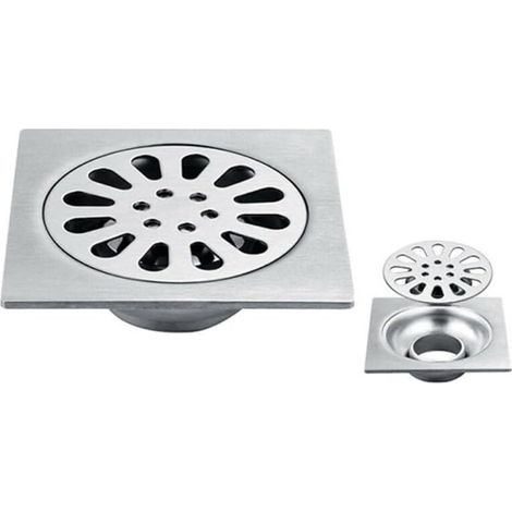 Desagüe de piso con tapa extraíble, 100Rejilla de desagüe cuadrada de acero inoxidable de 100 mm para lavabo y ducha, rejilla de desagüe para inodoro de baño - 2