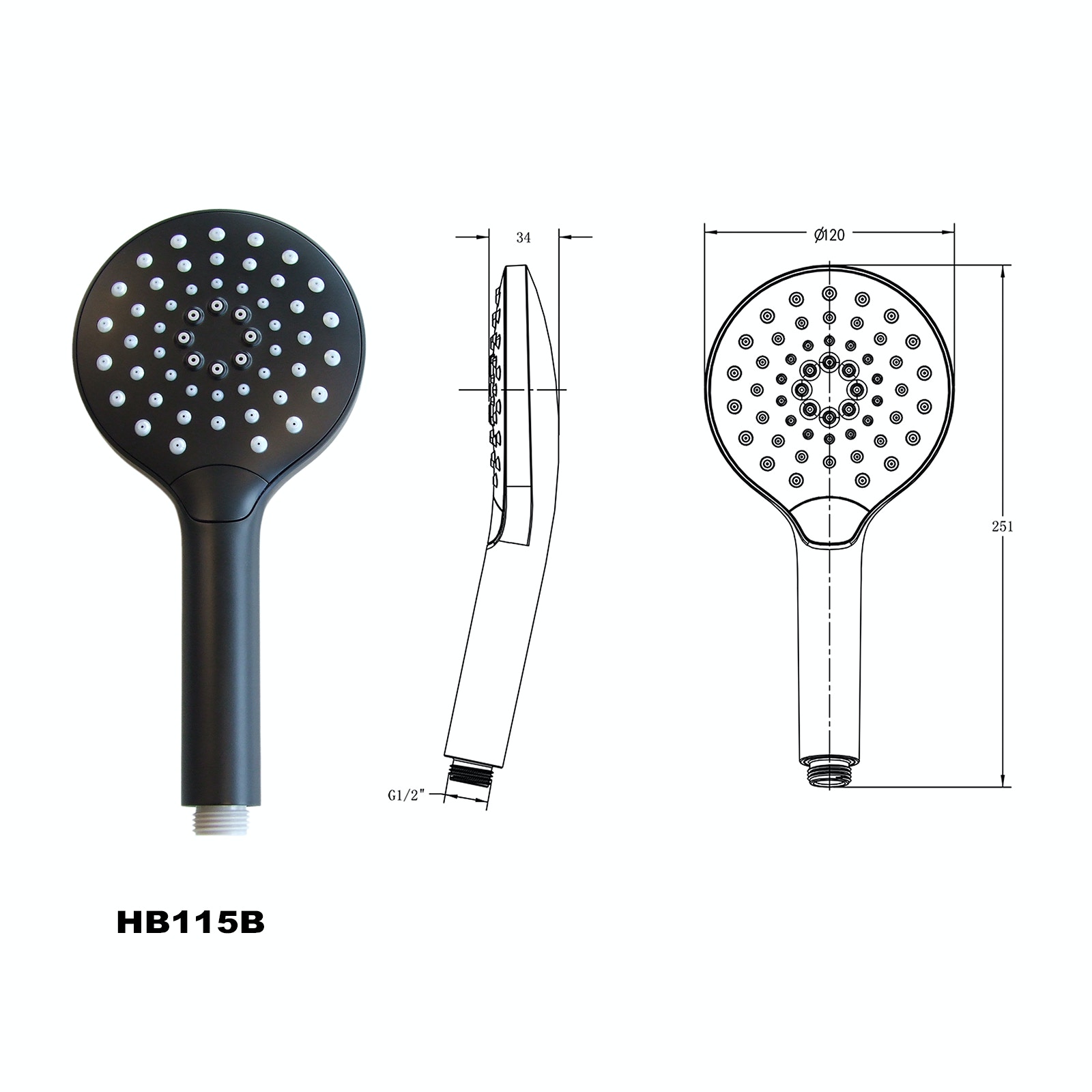 Matt Black Hand Shower HB115B