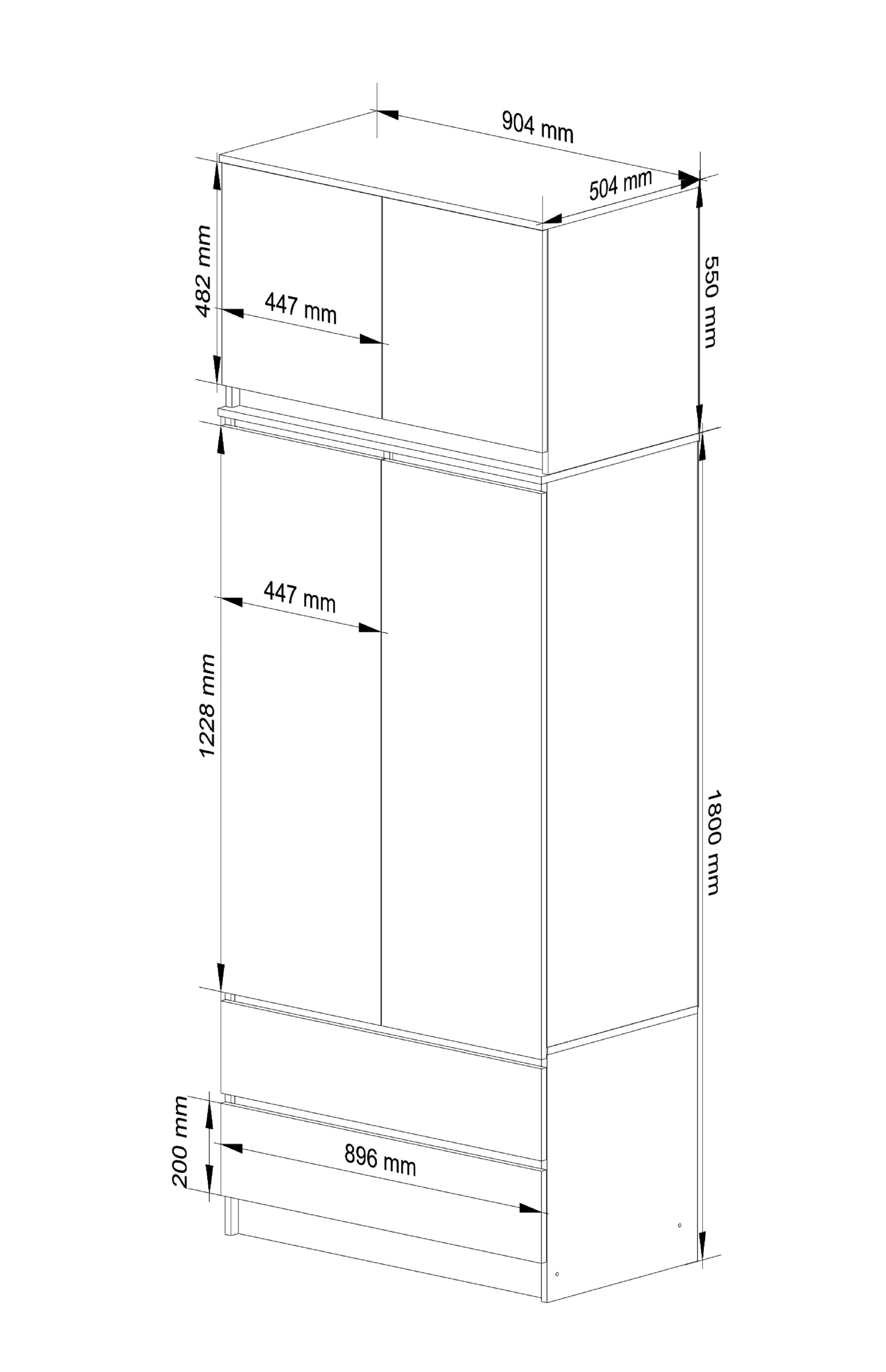 Armoire avec surmeuble AKORD S90 Blanche 90 cm 2 portes 2 tiroirs façade Chêne Sonoma 6 étagères 90x51x234 cm