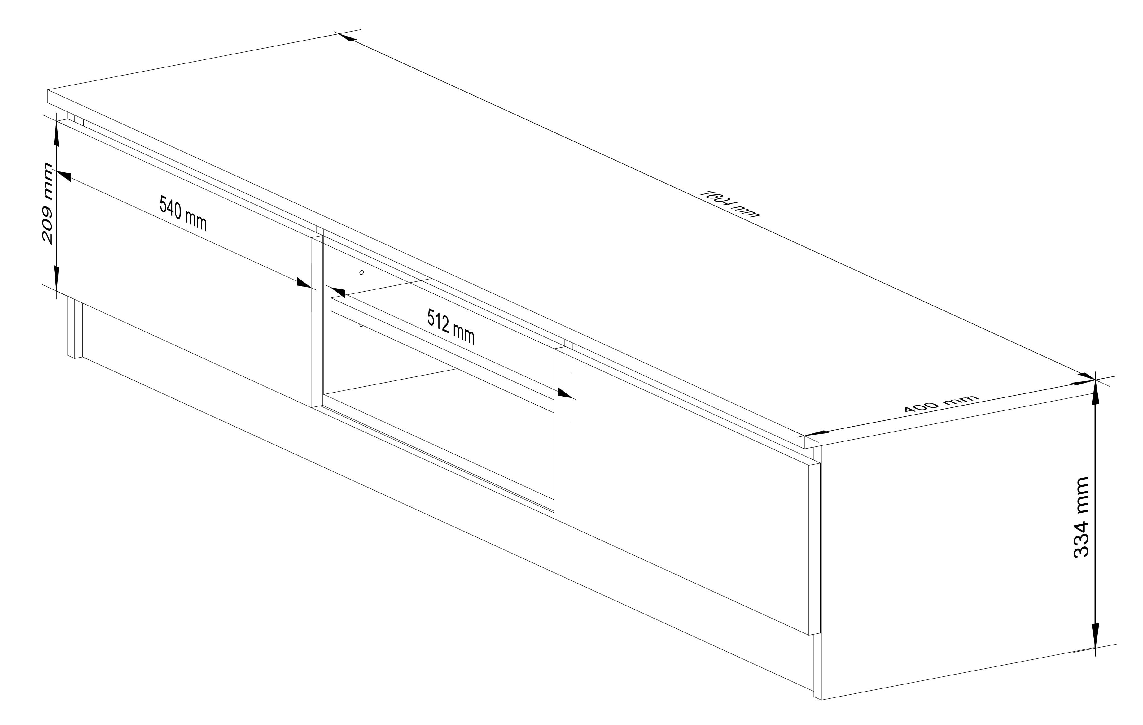 Fernsehkommode AKORD K-140 - 140 Cm TV Schrank Mit 2 Türen & Offenem Fach