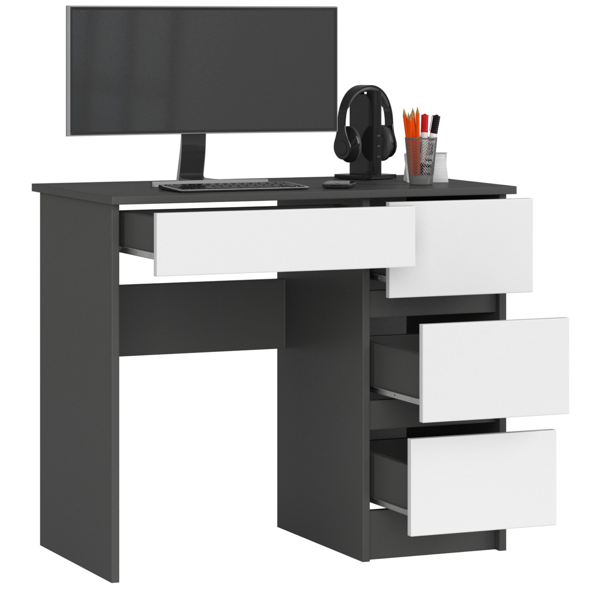 Bureau avec étagère, porte et tiroir Endersa L104xH156cm Blanc et Chêne  clair