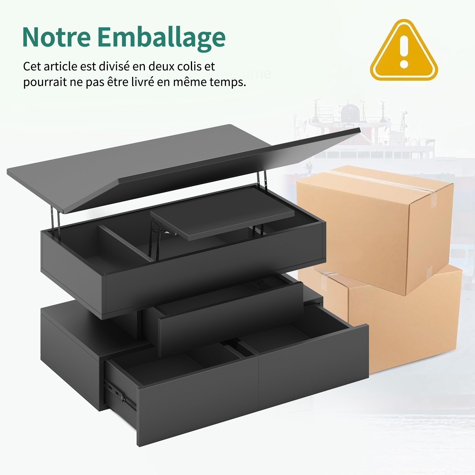 Tiroirs de rangement et informations livraison