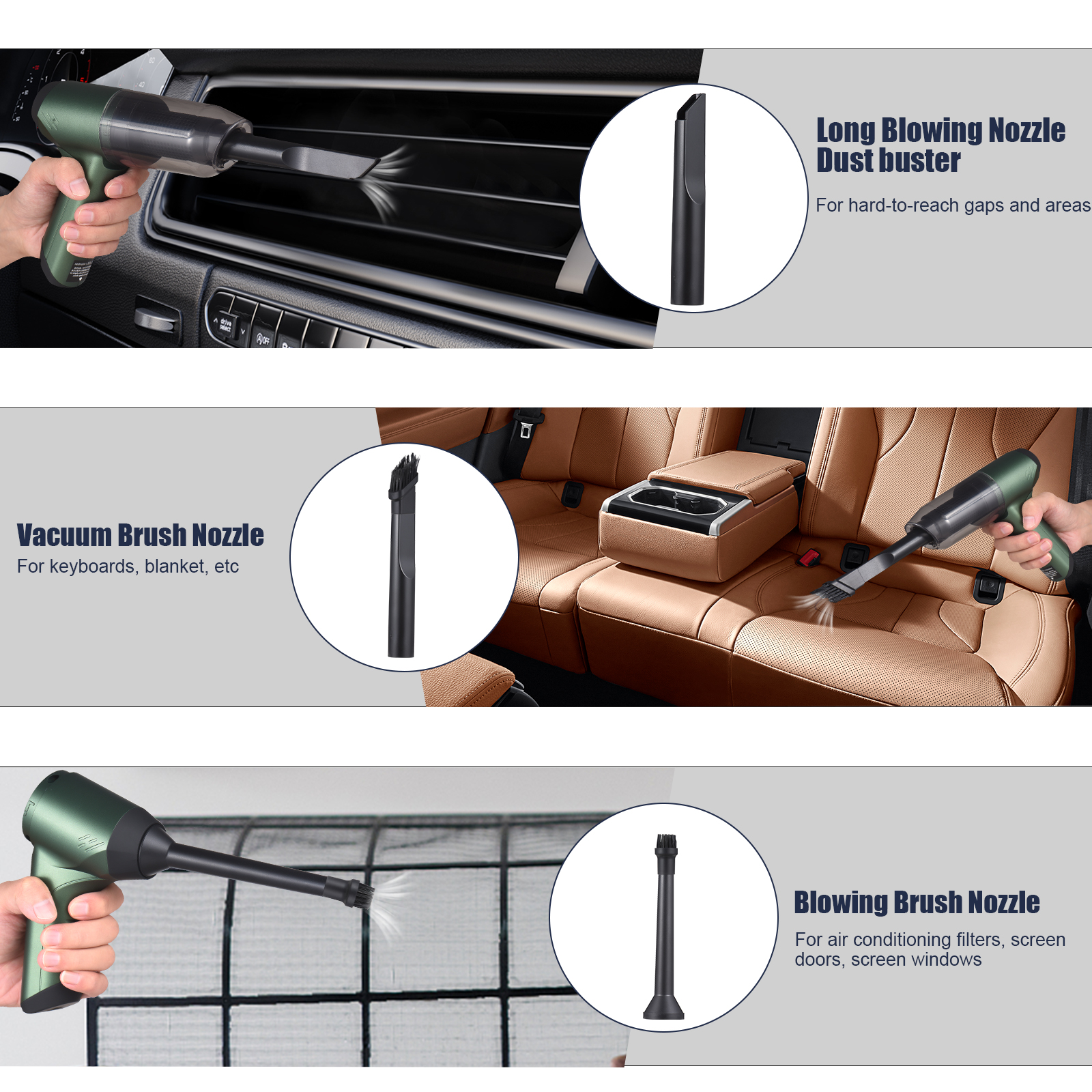 Aspirateur Voiture Sans Fil 3 En 1 - 6000Pa, Soufflage Et Gonflage - Batterie 4000mAh Type-C - Portable - 11