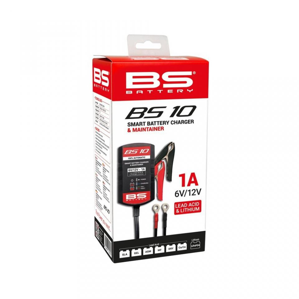 ></section><section><h4>Spécifications techniques</h4><li>Capacité : 1A</li><li>Compatible avec batteries 6V et 12V</li><li>Technologies supportées : plomb (acide) et lithium (LiFePO4)</li><li>Capacité de batterie : jusqu'à 20Ah</li><li>Protection contre l'inversion de polarité et le court-circuit</li><li>Protection interne contre la surchauffe</li><li>Détection automatique de la technologie de la batterie</li></section><section><h4>Compatibilité et accessoires</h4><li>Adapté pour batteries de moto</li><li>Adapté pour batteries de scooter</li><li>Adapté pour batteries de quad/ATV</li><li>Adapté pour batteries de SSV/UTV</li><li>Adapté pour batteries de motoneige</li><li>Adapté pour batteries de jet-ski</li><li>Adapté pour batteries de tondeuse</li></section><section><h4>Autres informations</h4><li>Référence du produit : 146054-1N</li><li>Référence constructeur : BS10 6V 12V 1A / 700516</li><li>Fabricant : BS Battery</li><li>État du produit : Neuf</li></section></article></div></div><div class=