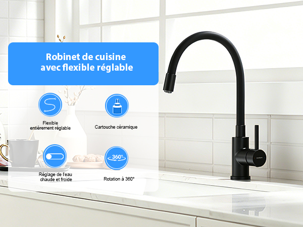 Robinet de cuisine KeeGone Pro avec flexible reglable