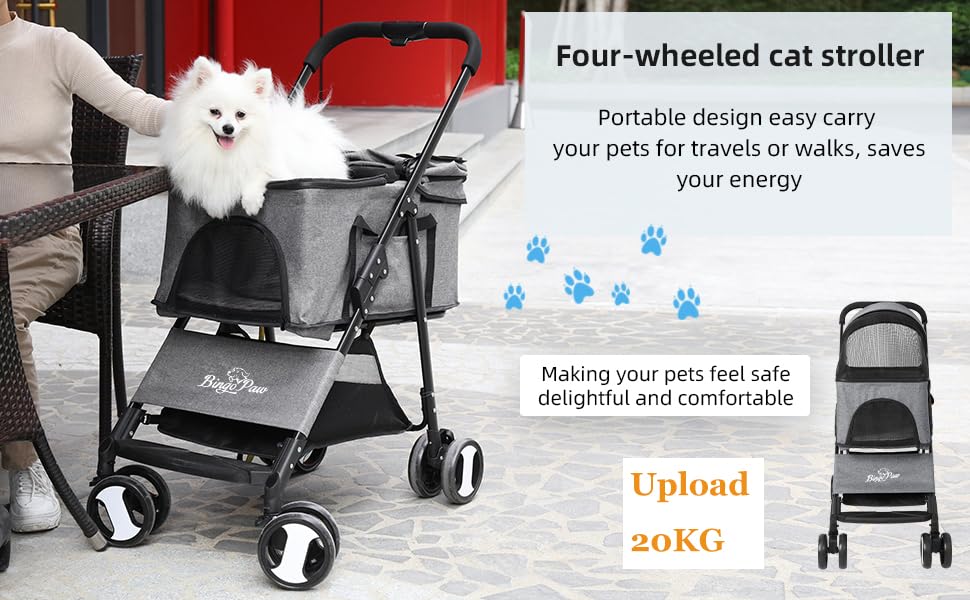 PaWz Large Pet Stroller Dog Cat Carrier Travel Pushchair Foldable Pram 4  Wheels