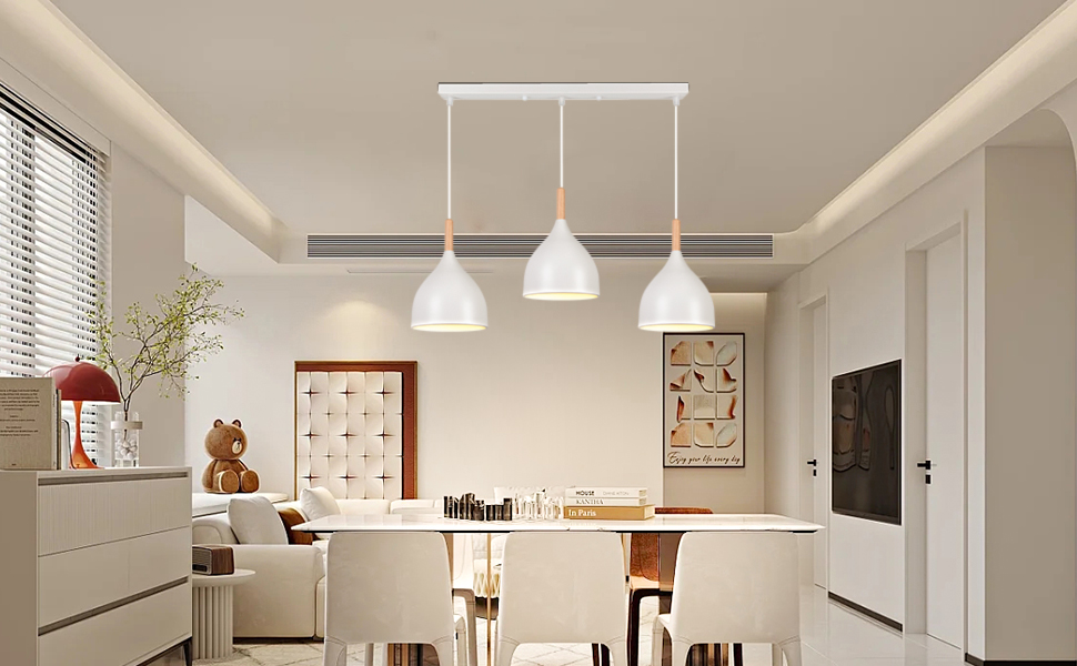 Lot De 3 Suspensions Luminaires Rétro - Abat-jour Métal Et Bois, Diamètre 21.5 Cm, Culot E27 - Vert