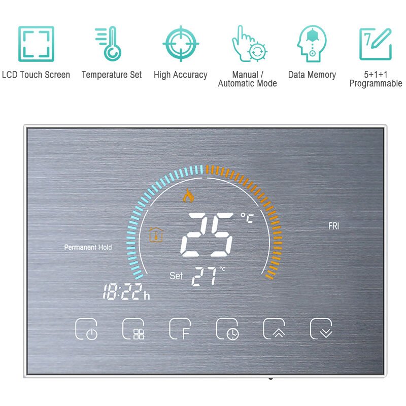 95-240V Smart WiFi Programmable Thermostat 5+1+1 6 Time Programming, Voice  Control and App, Backlit LCD Electric Heating Thermostat, UV Index/Humidity  Display/Lock Function, Silver, Without WiFi - Sil