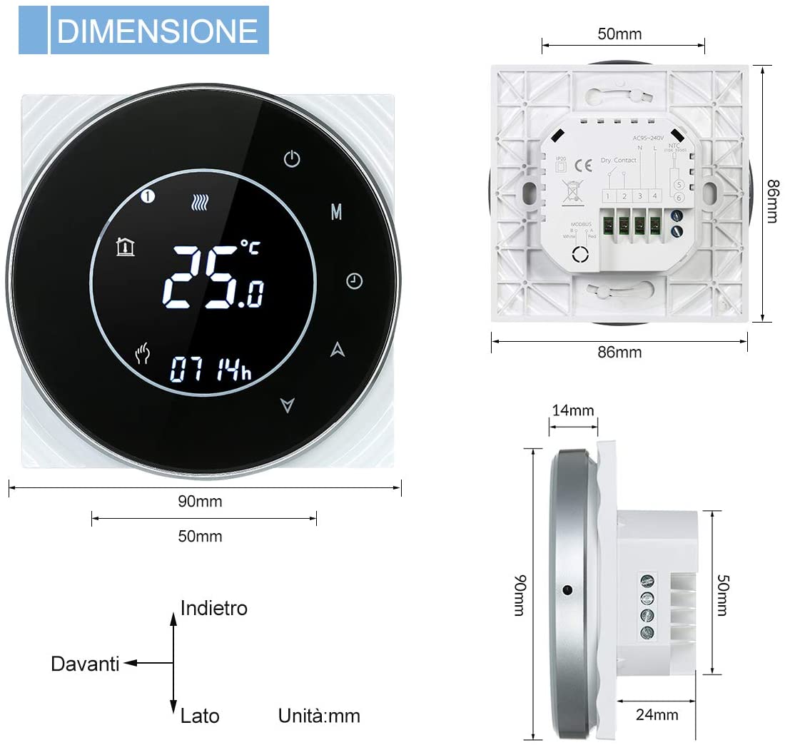 Termostato WiFi Beca BHT-6000GCLW Nero