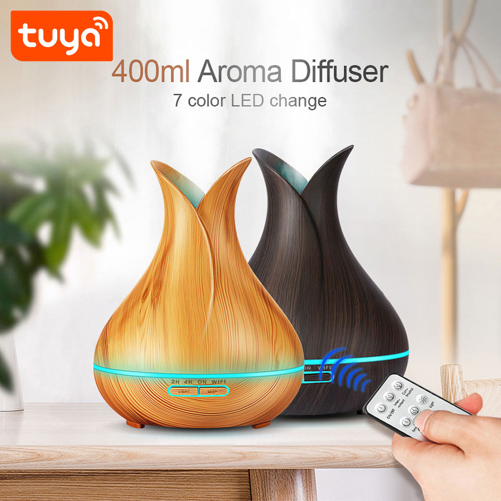 Tuya Diffusore di Aromi ad Ultrasuoni Smart WiFi con Luce LED Legno Scuro