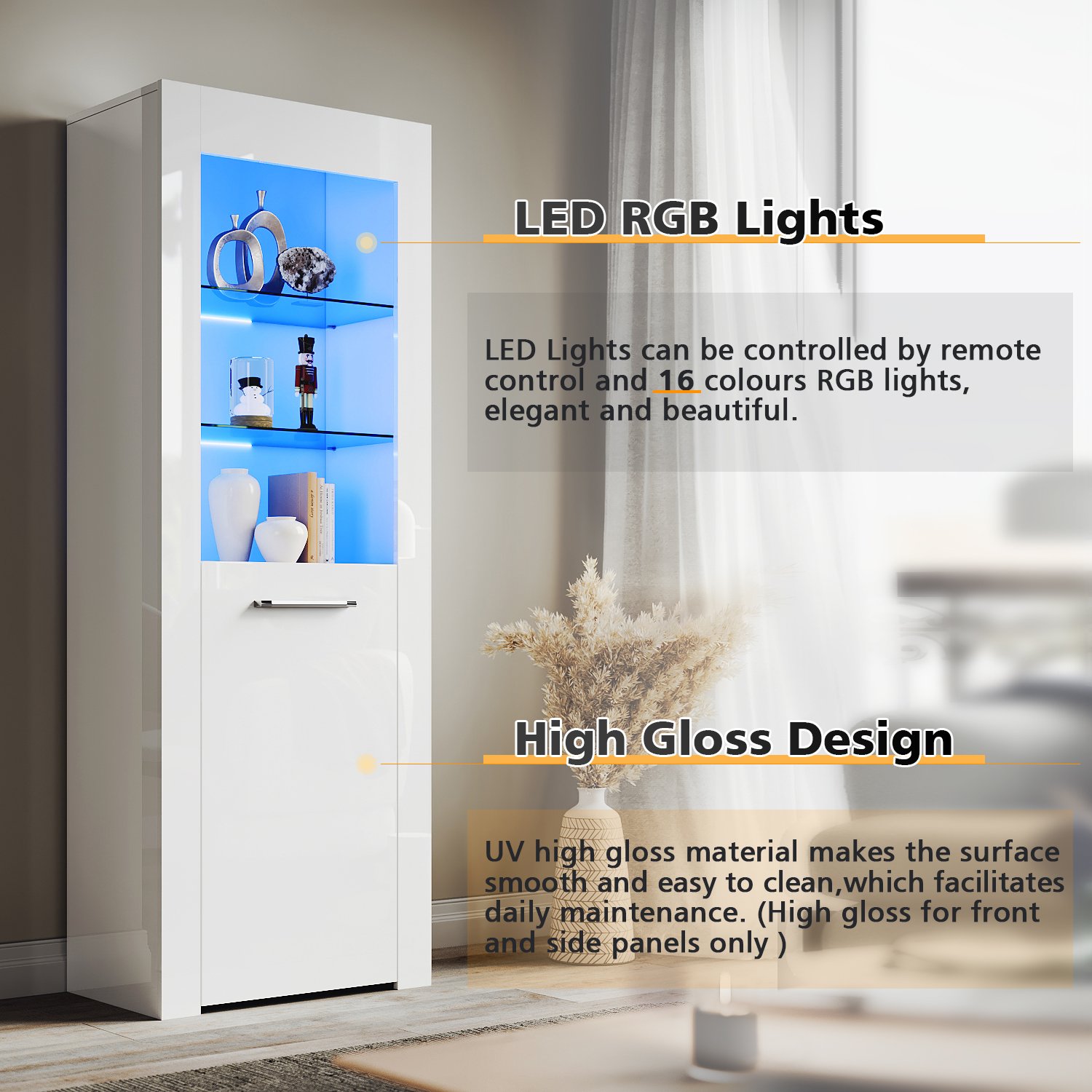 ELEGANT Modern LED Large Display Cabinet In White High Gloss 1650 X 600 X 35 Mm Cupboard With 5mm Tempered Safety Glass Shelves Sideboard Unit For Living Room -Living Room Furniture Store AAHKMJXYDAFdJAOAIMEbOAchQ6yL3