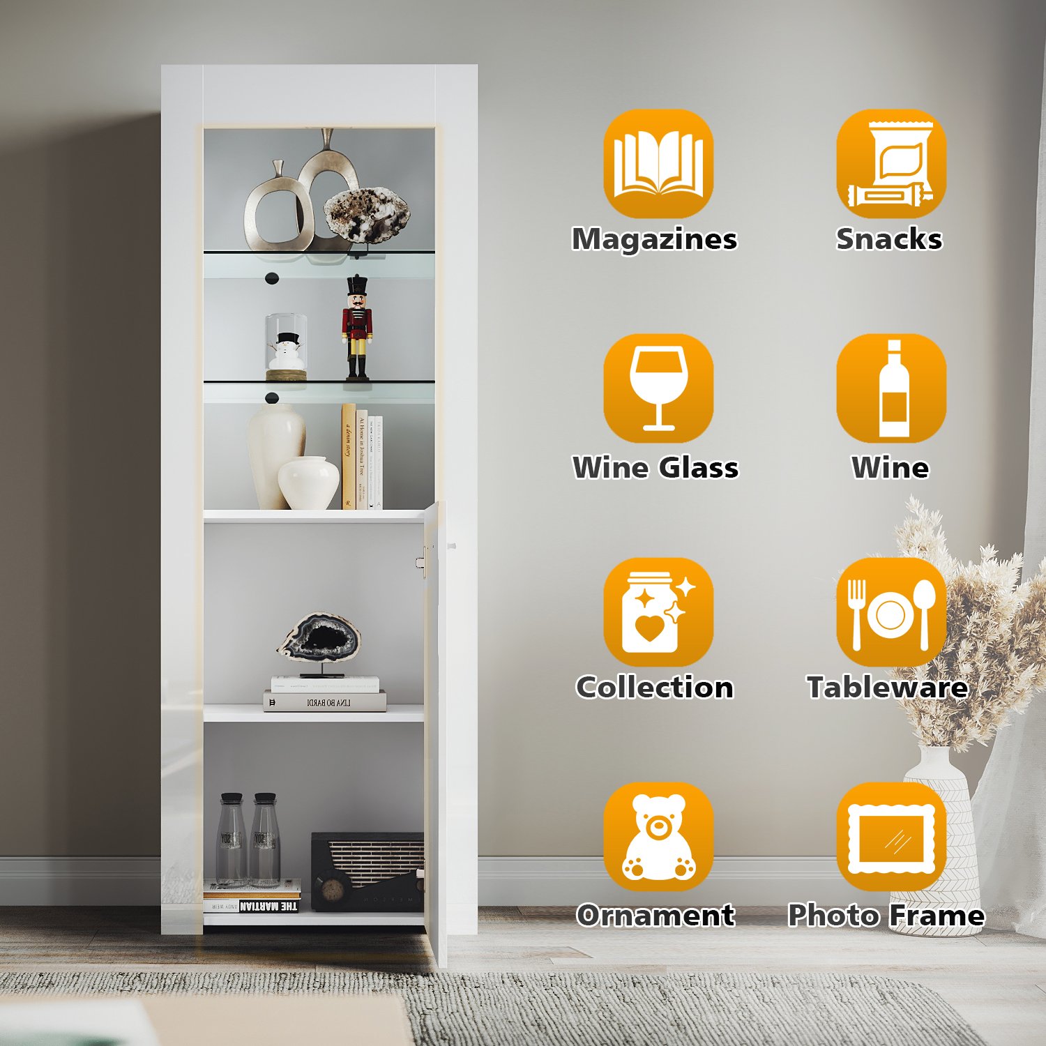 ELEGANT Modern LED Large Display Cabinet In White High Gloss 1650 X 600 X 35 Mm Cupboard With 5mm Tempered Safety Glass Shelves Sideboard Unit For Living Room -Living Room Furniture Store AAHKMJXYDAFdJAOAIMEbOAchQ6yL3