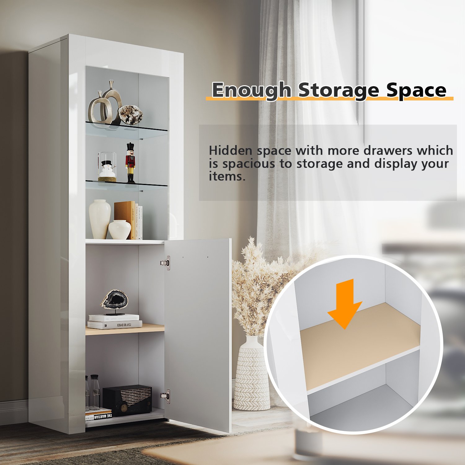 ELEGANT Modern LED Large Display Cabinet In White High Gloss 1650 X 600 X 35 Mm Cupboard With 5mm Tempered Safety Glass Shelves Sideboard Unit For Living Room -Living Room Furniture Store AAHKMJXYDAFdJAOAIMEbOAchQ6yL3