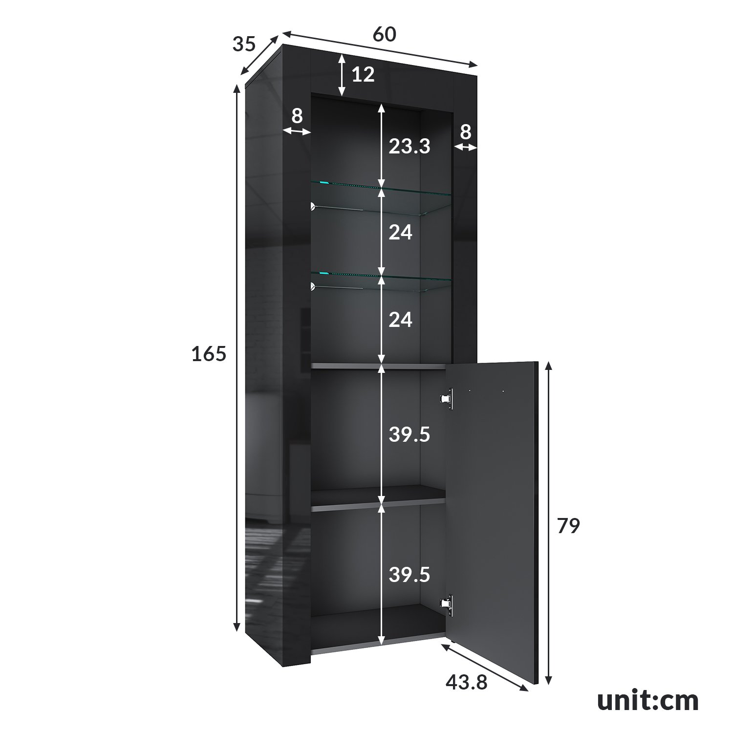 ELEGANT Modern LED Large Display Cabinet In Black High Gloss 1650 X 600 X 35 Mm Cupboard With 5mm Tempered Safety Glass Shelves Sideboard Unit For Living Room -Living Room Furniture Store AAHKMJXYDAFdJAOAIMEbOAchQ6yL3