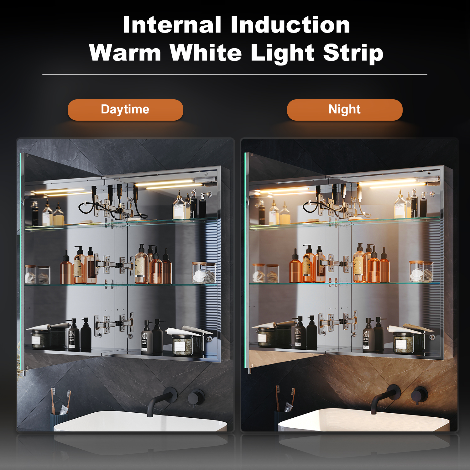 ELEGANT LED Illuminated Bathroom Mirror Cabinet With Shaver Socket 