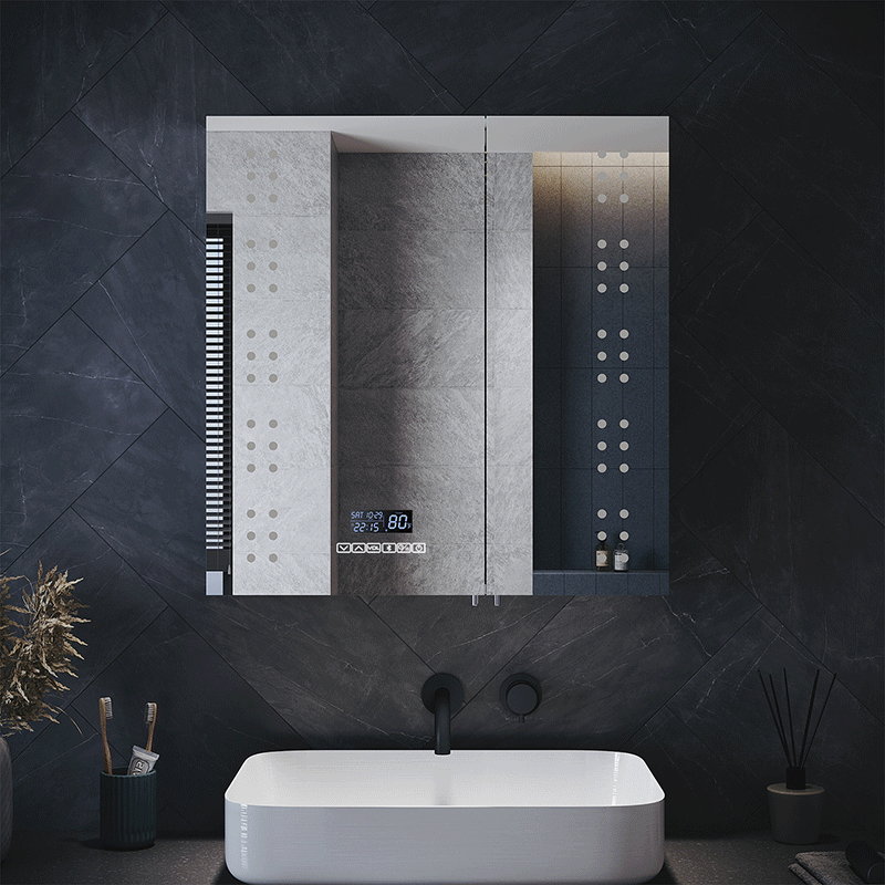 ELEGANT LED Bathroom Mirror with Shaver Socket and Bluetooth Speakers Stainless Steel
