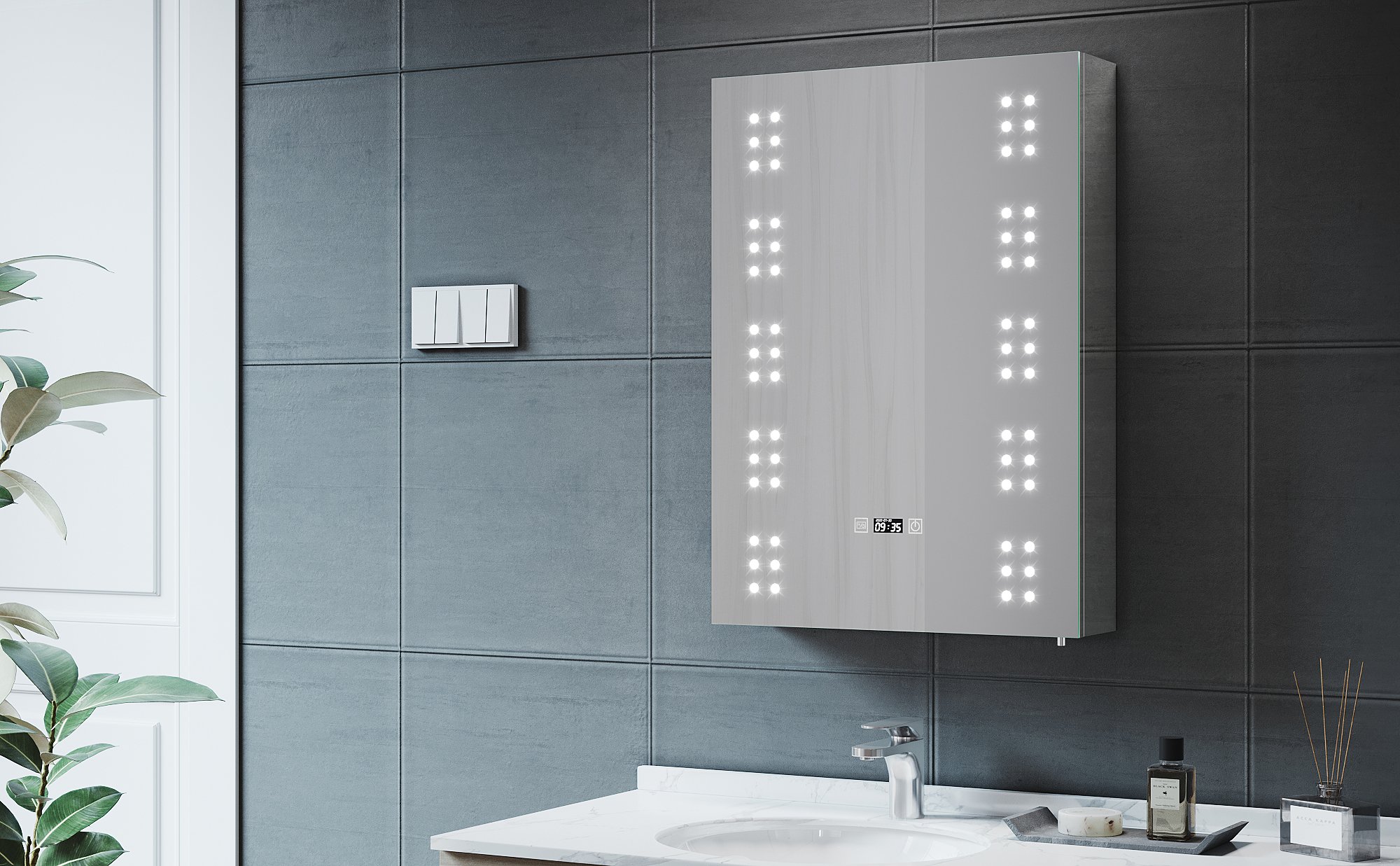 ELEGANT Bathroom LED Mirror with Shaver Socket Anti Fog