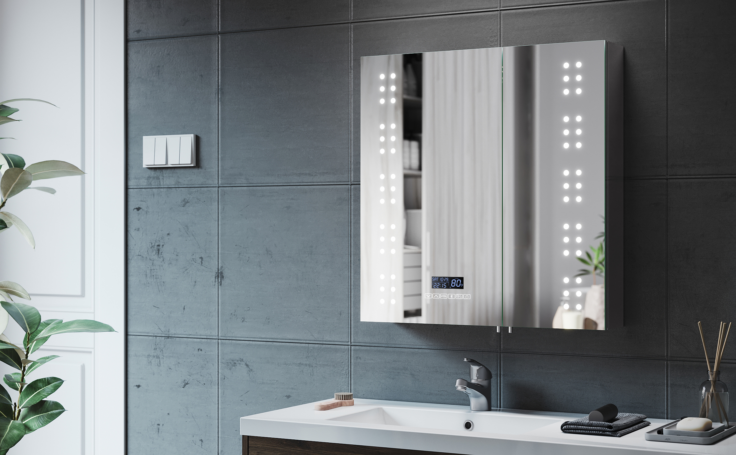 ELEGANT LED Mirror Cabinet Illuminated Lights Demister Pad Shaver ...