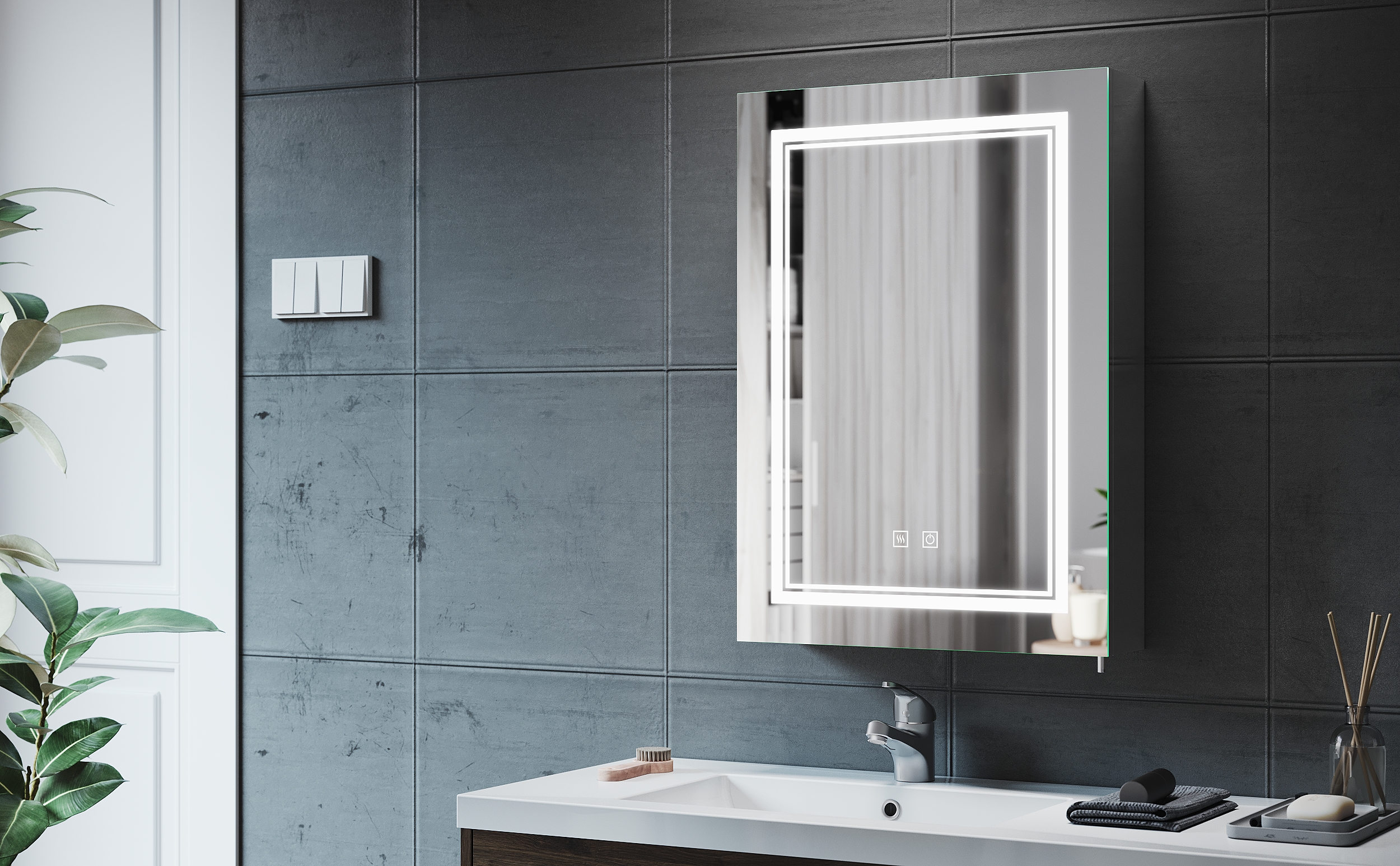 ELEGANT LED Illuminated Bathroom Mirror Cabinet With Shaver Socket 