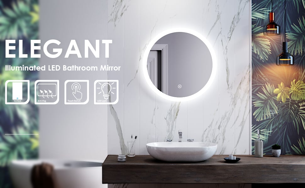 ELEGANT 600x600 Anti-Fog Touch Smart Round LED Bathroom Mirror