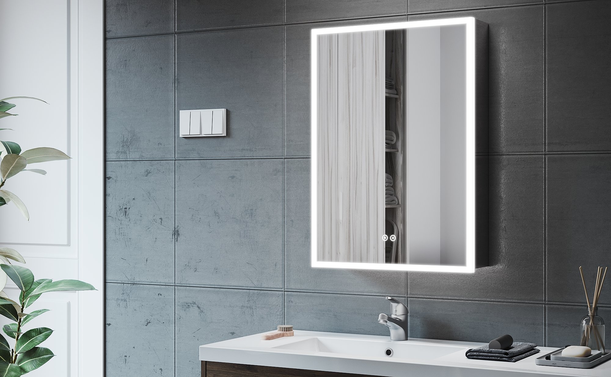 ELEGANT Bathroom Mirror Cabinet LED Illuminated Stainless Steel Cabinet ...