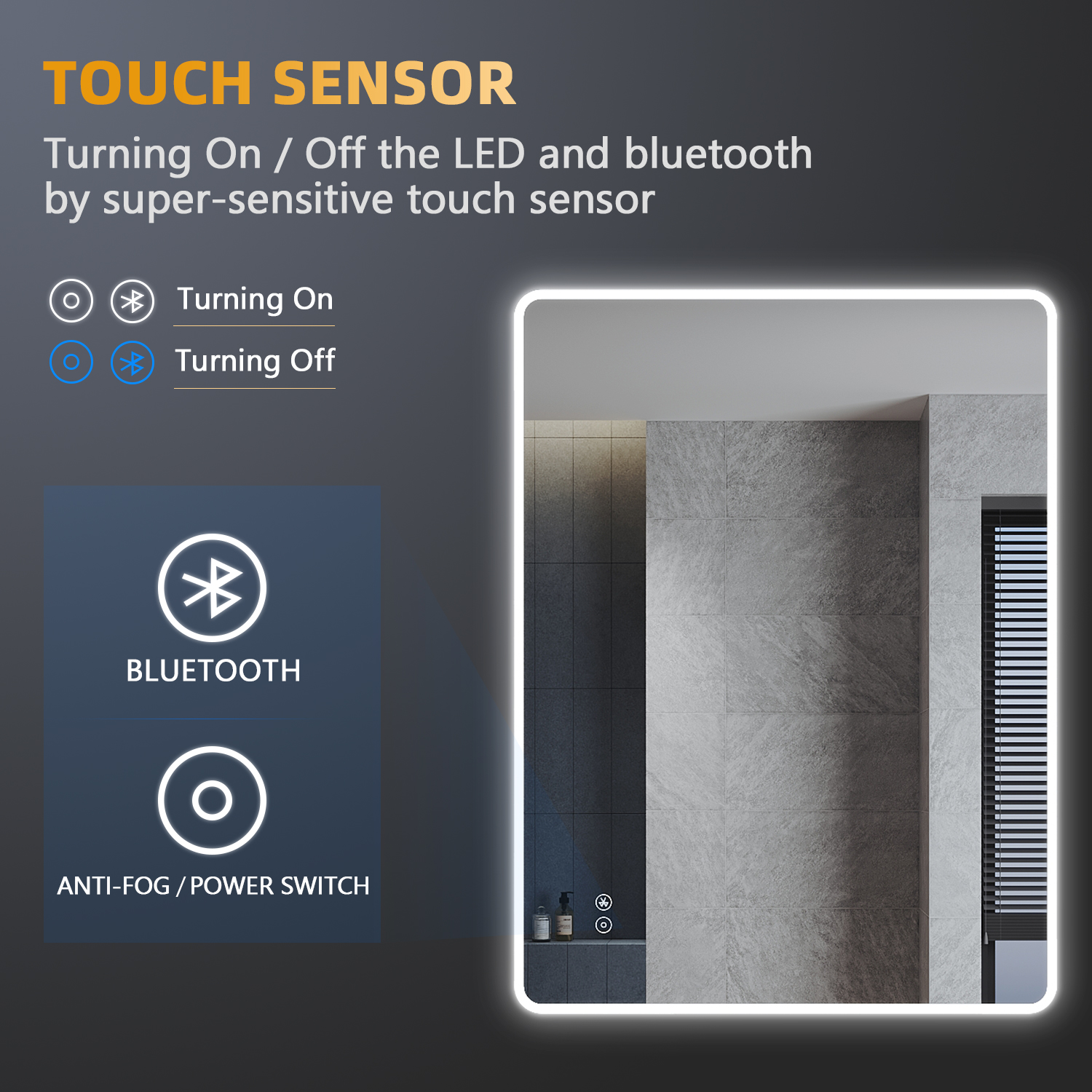 ELEGANT Bathroom LED Mirror 800 x 600 mm Acrylic Framed Bluetooth ...