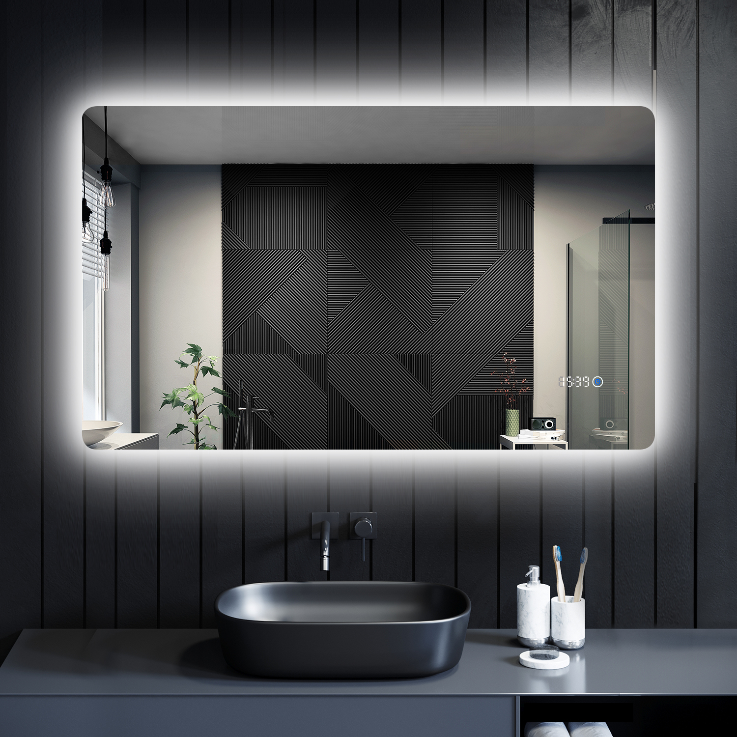 ELEGANT Bathroom LED Mirror and Shaver Socket Wall Mounted 1000 x 600