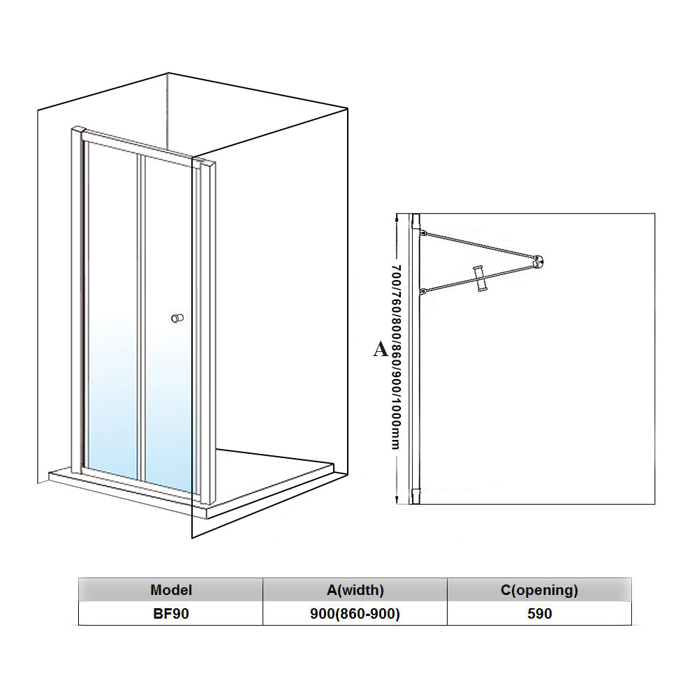 ELEGANT Bifold Shower Enclosure Reversible Folding Glass Inwards ...