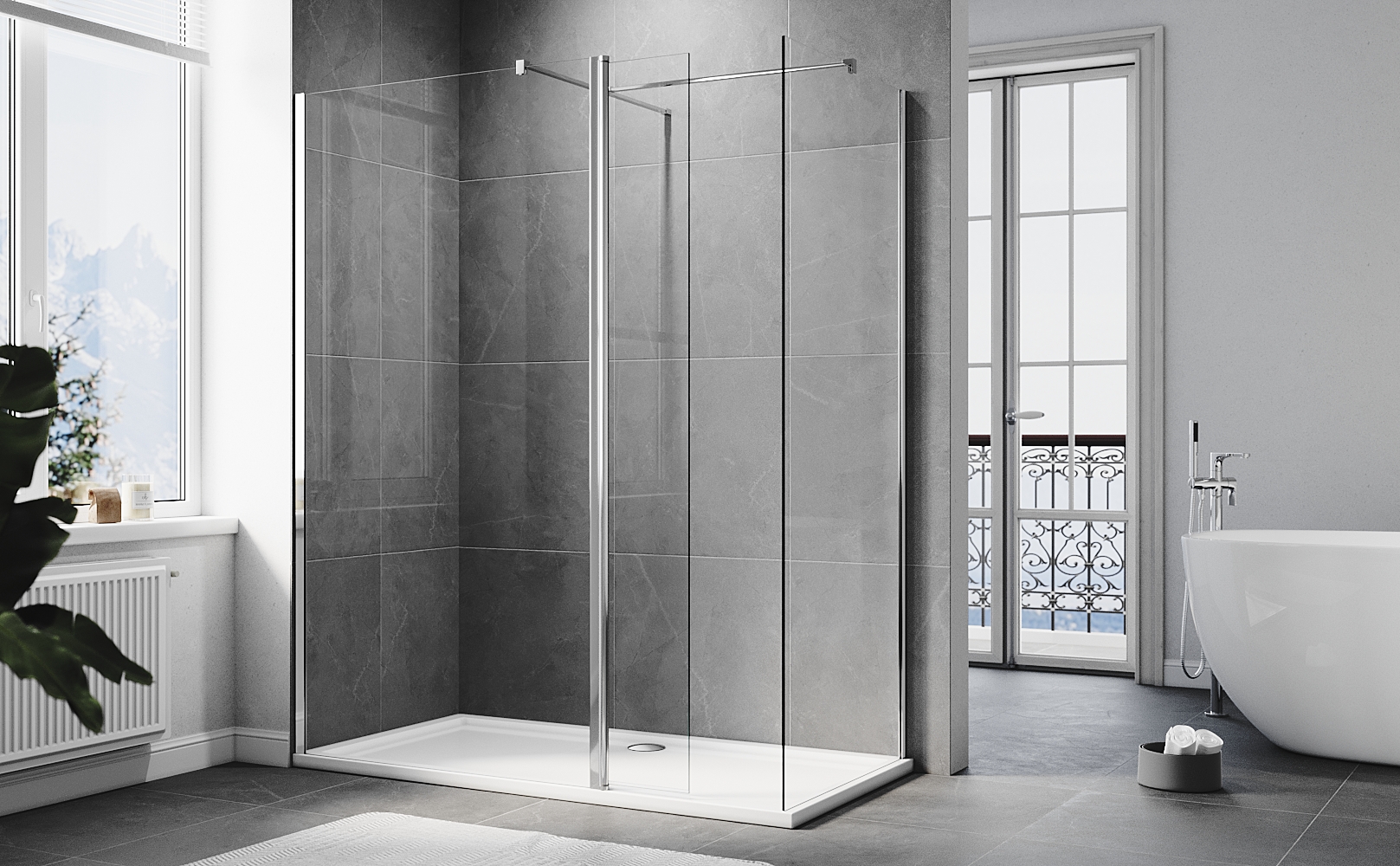 ELEGANT Walk in Shower Enclosure 8mm Easy Clean Glass 900mm Wetroom ...