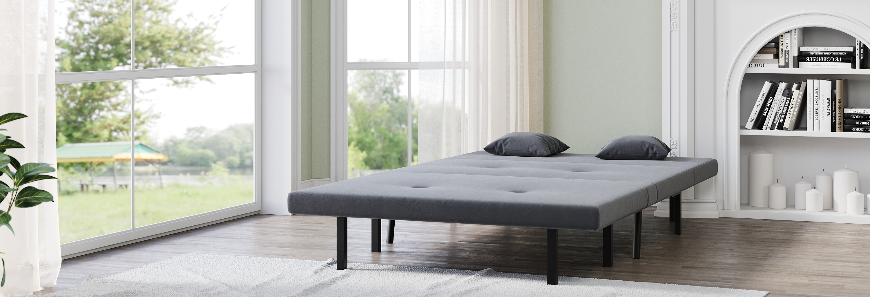 ELEGANT Sofa Bed with 3 Fold Design, Iron Legs, Suitable for Various ...