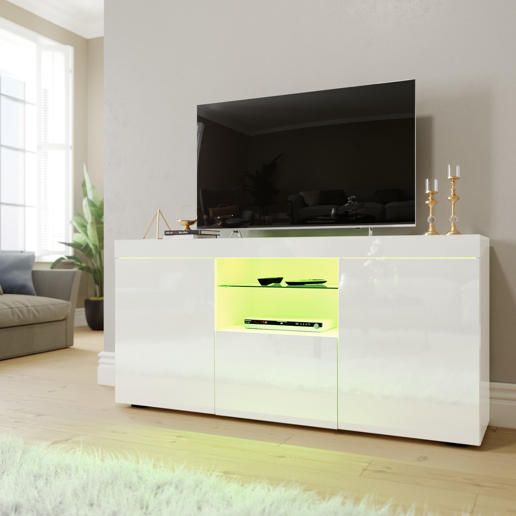 ELEGANT 1350mm TV Stand Unit MFC TV Cabinet High Gloss LED Lights Storage  Furniture Living Room Bedroom TV Stand for 32 40 43 50 55 60 65 inch 4k TV