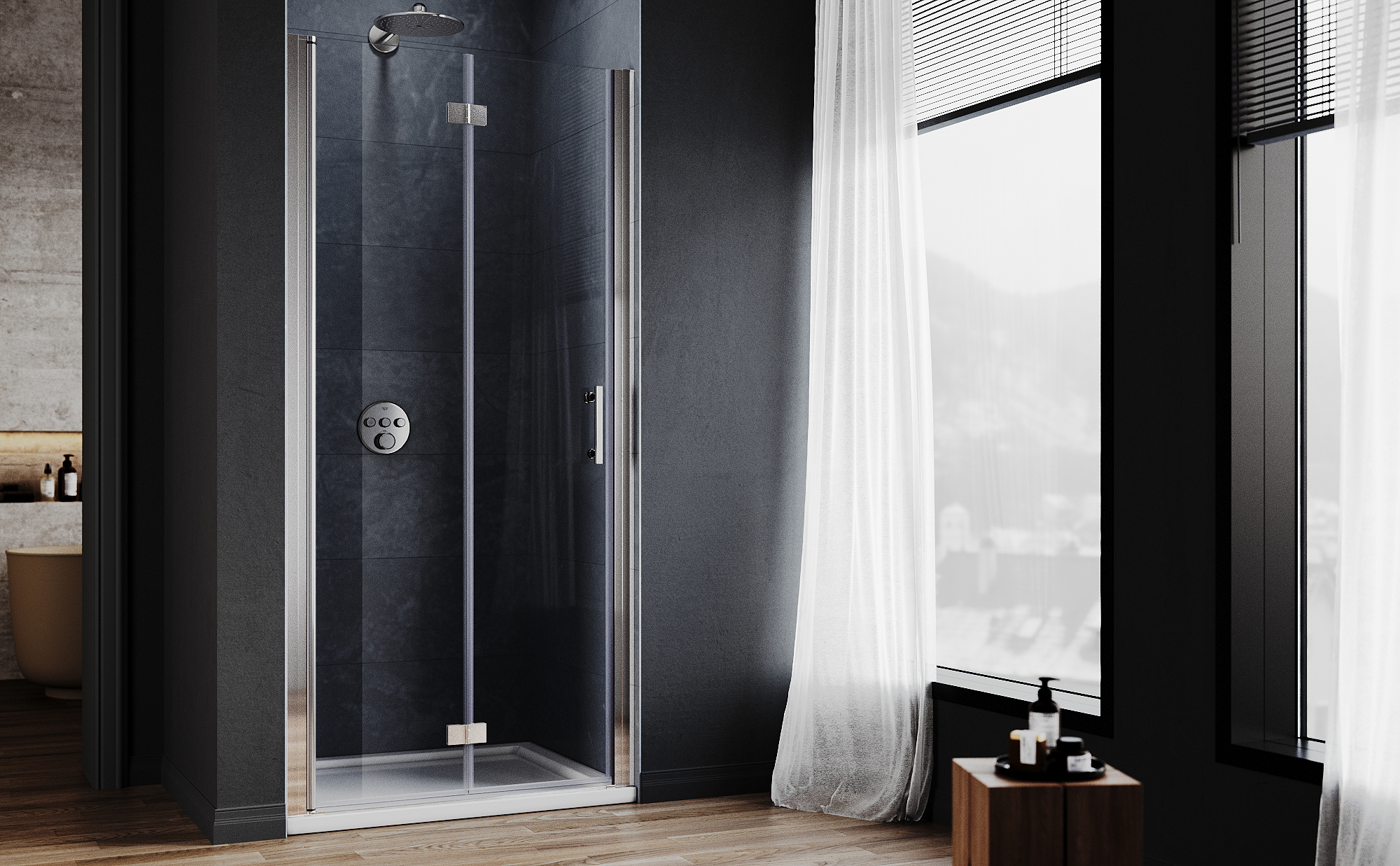 ELEGANT Frameless Bifold Shower Door 800mm Reversible Folding Shower Door