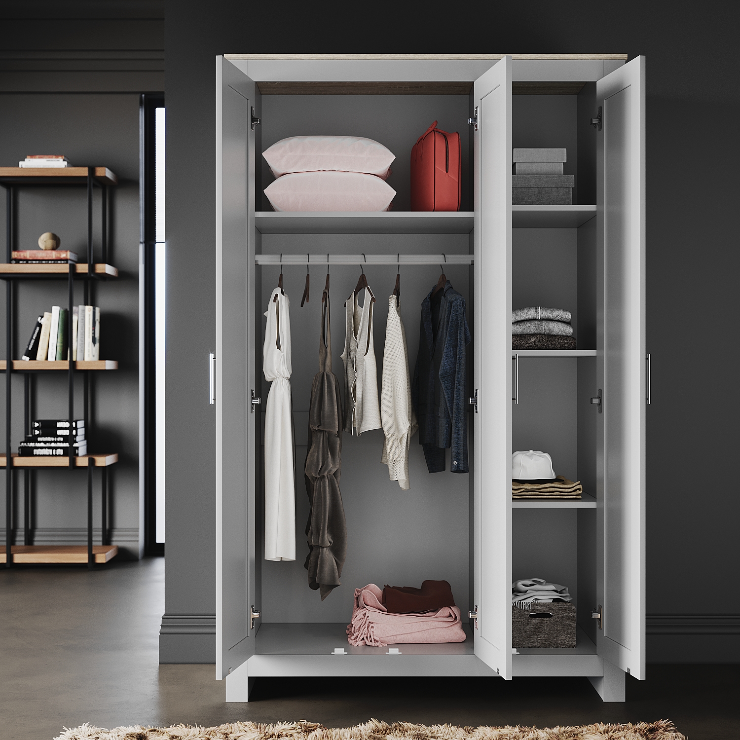 ELEGANT Soft Close Wardrobe 3 Door with Stainless Steel Handles Modern ...