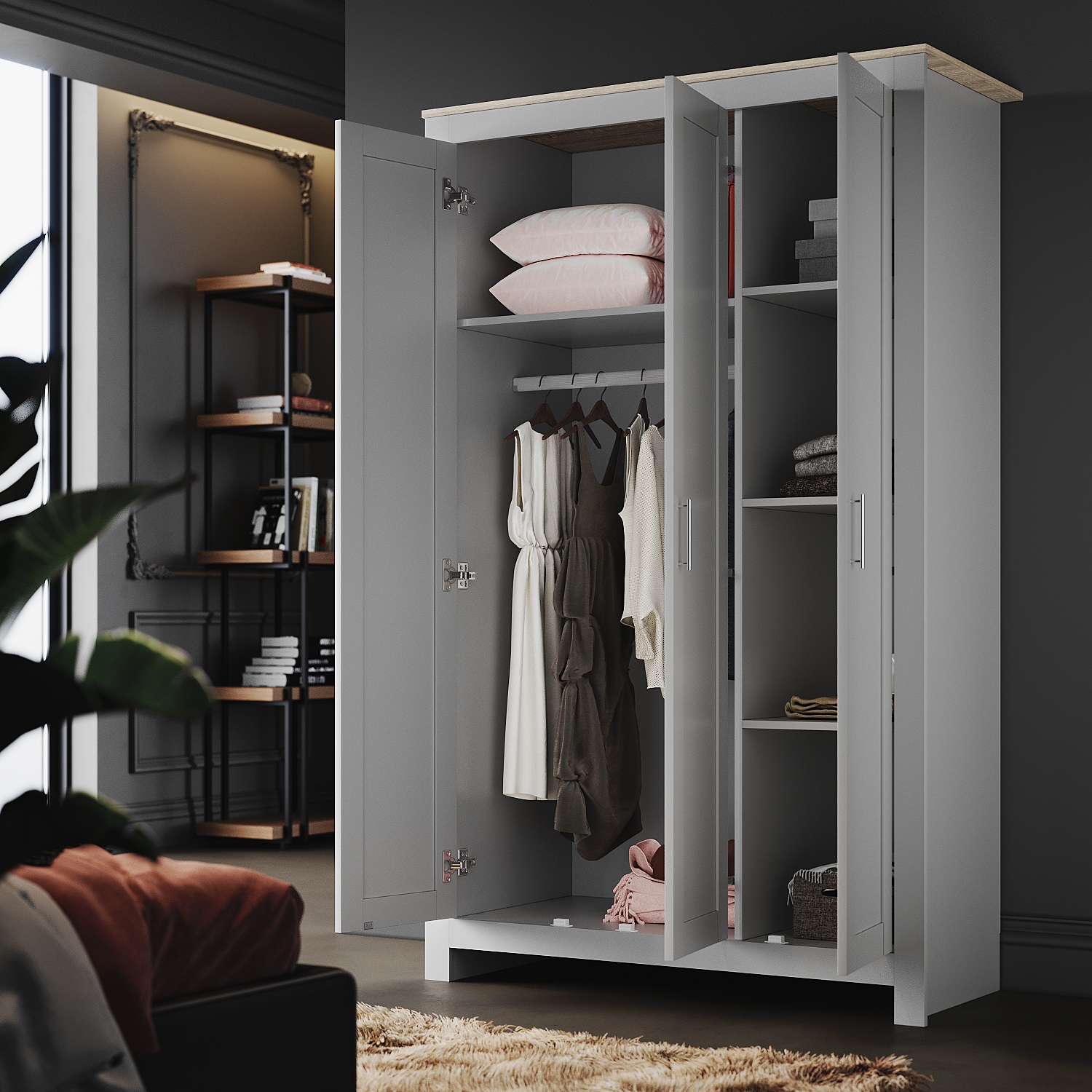 ELEGANT Soft Close Wardrobe 3 Door with Stainless Steel Handles Modern ...