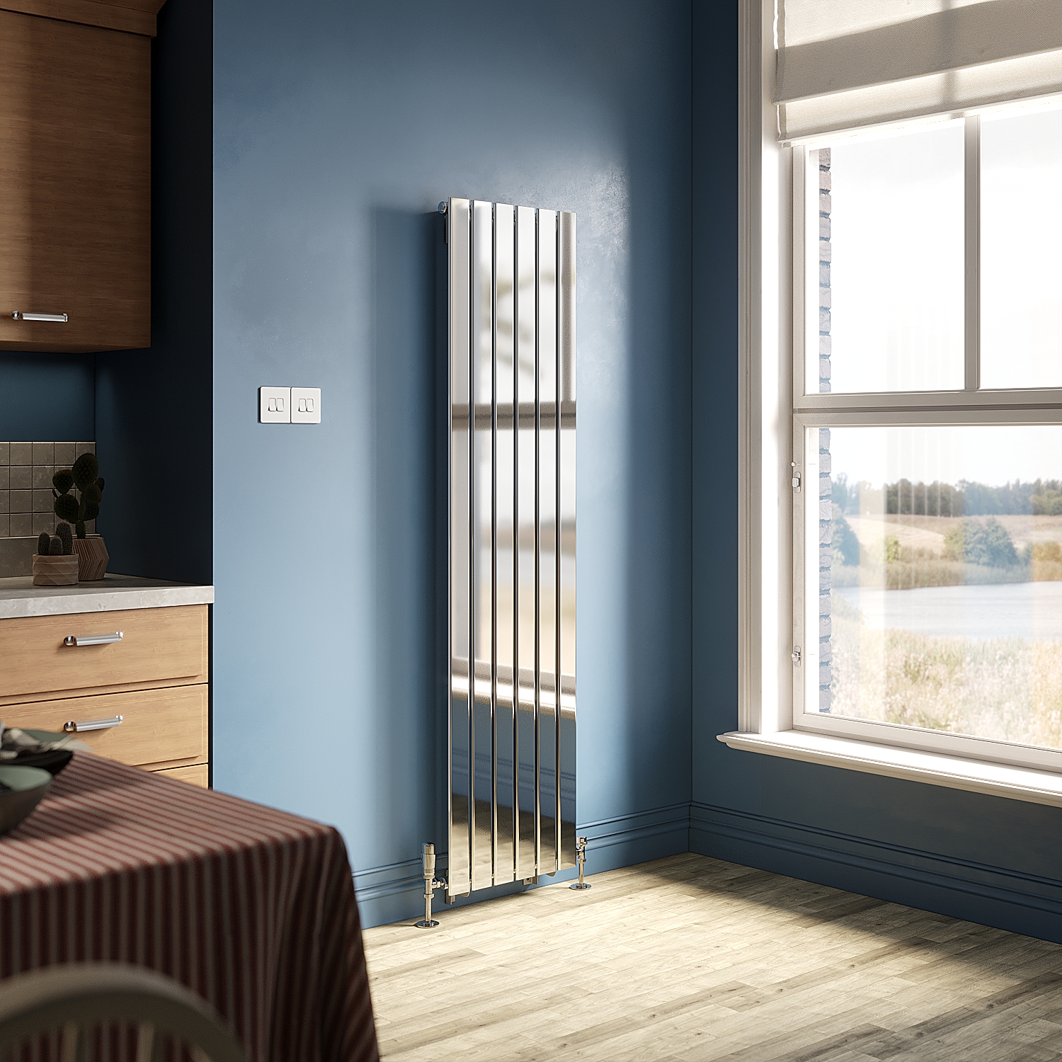 ELEGANT Chrome Vertical Radiator 1800 x 452 Single Flat Panel Central