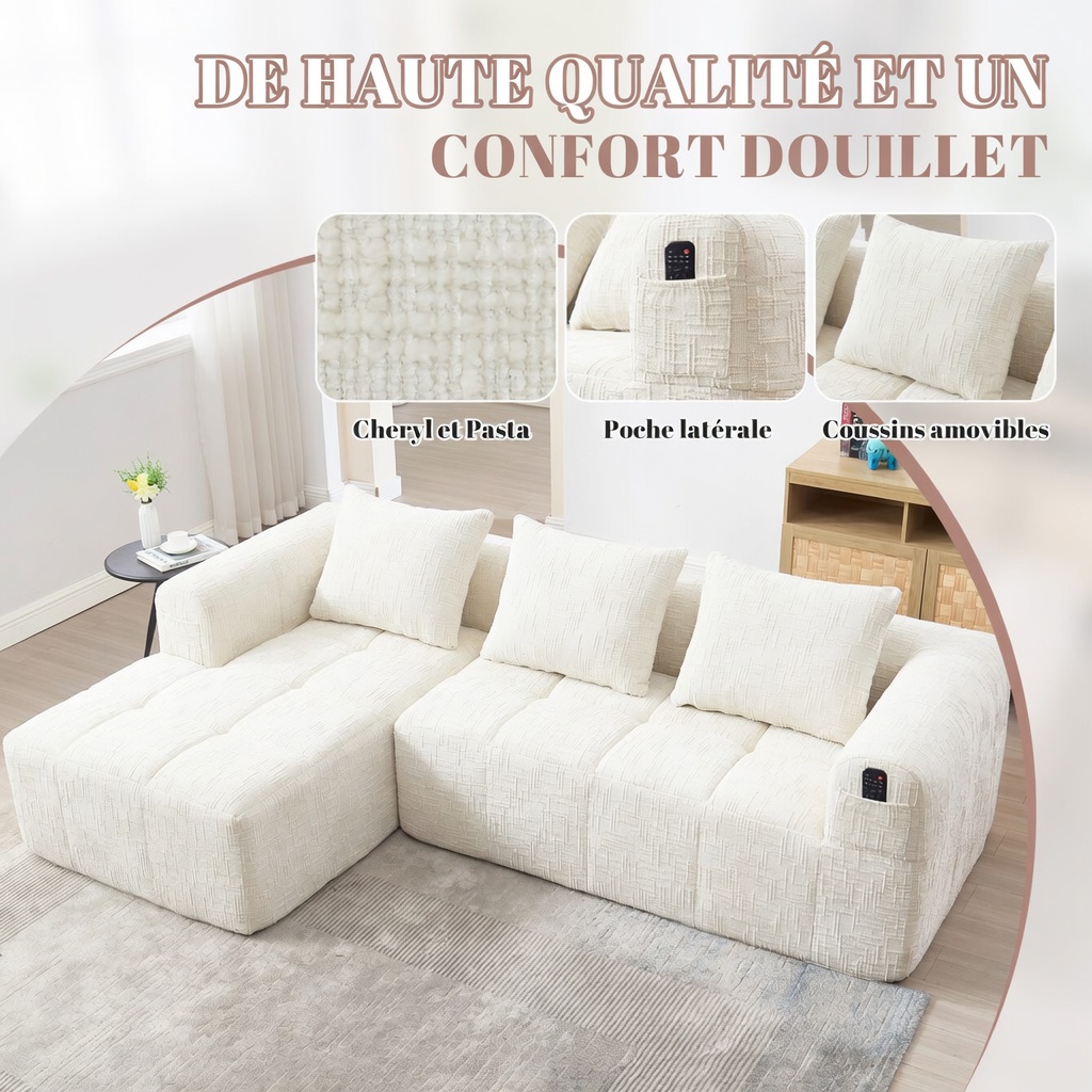 Canapé d’Angle Modulable Beige Chenille