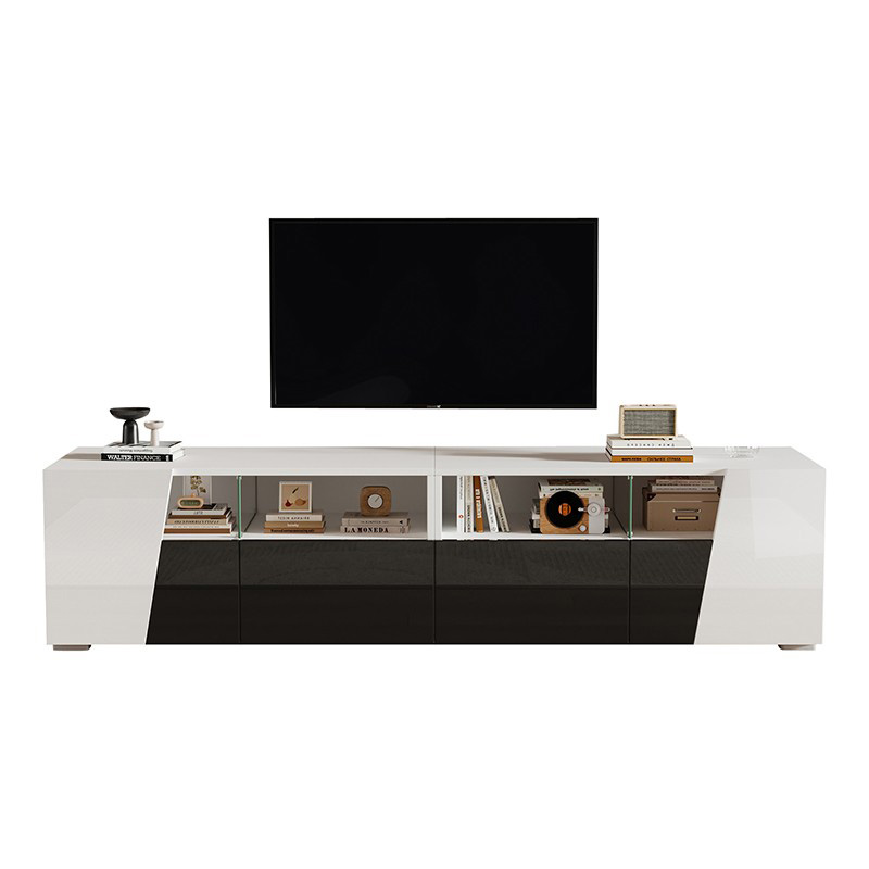 Meuble TV blanc et noir 180 cm avec LED et rangements