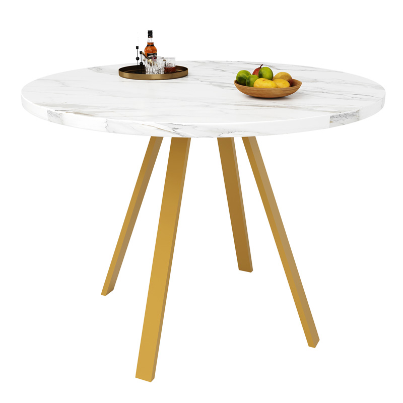 Table à manger ronde 80 x 80 x 75 cm blanche effet marbre avec pieds dorés