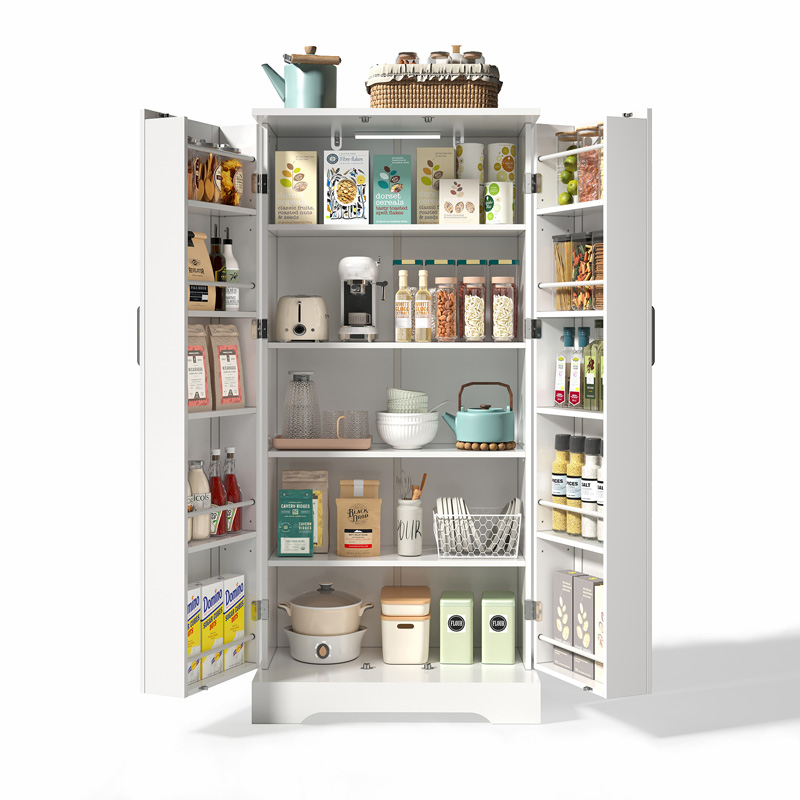 Meuble de cuisine multifonction blanc avec éclairage LED à capteur